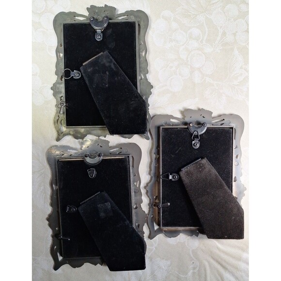 3 Vintage Rose Ornate Pewter Picture Frames 1 Matte 2 A Bit Shiny 4.5" x 6.5"ish - Picture 10 of 12